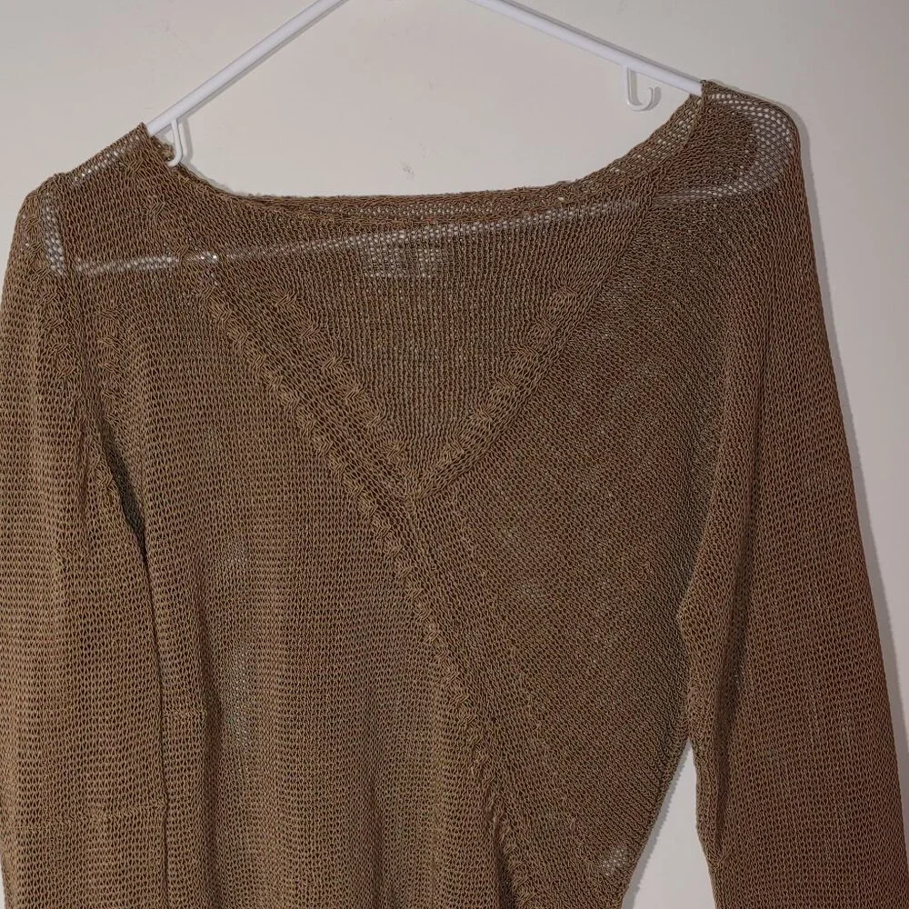 Crea Concept Asymmetrical Long Sleeves Cropped Mesh Blouse Brown Sz 38 Eu/ M